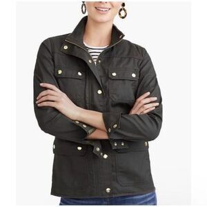 J. Crew Black and Gold Twill Field Jacket with Stand-Up Collar size XS